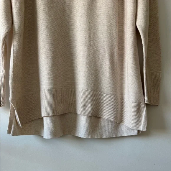 Lou & Grey V-Neck Tunic Sweater L Oatmeal Beige Oversized 100% Cotton EUC - Picture 11 of 15